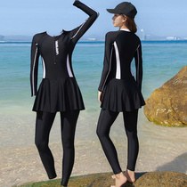 Full-body sunscreen swimsuit Womens conservative skirt one-piece long-sleeved trousers slim to cover the belly summer large-size jellyfish diving suit
