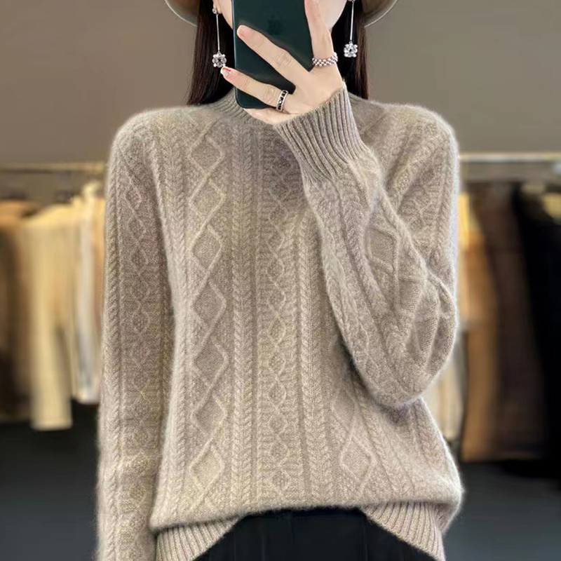 Ordos 100 Pure Cashmere Sweater Women's Half High Neck Thickened Pullover Sweater Loose Knitted Bottom Woolen sweater