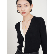 THORNSAURA Early spring new blouses women hit color V collar bottom knit cardigan cardigan jacket design sweater