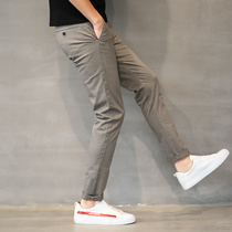 Spring and autumn straight casual pants mens slim feet stretch gray Korean trend Joker cotton pants men