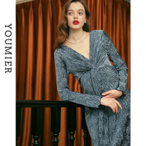 Youmier maternity wear autumn new French pregnant women velvet dress maternity dress Europe and America