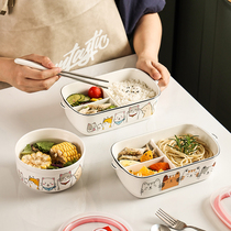  Small capacity ceramic grid lunch box Microwave oven heating lunch box office worker with lid cartoon student female fresh-keeping bowl