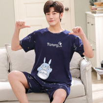 Pajamas mens summer short-sleeved shorts Cotton vest sleeveless loose teen student large size home wear suit