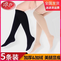 Langsha stockings Womens midline socks spring and autumn thickened Japanese black flesh-colored bottoming anti-hook silk half-tube long socks