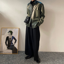 (Wenqing) pu jacket mens Korean version of the street Jersey handsome shirt jacket autumn loose lapel leather jacket
