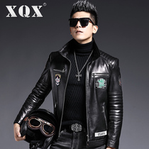 Haining leather mens leather Korean version slim handsome winter leather mens youth motorcycle leather jacket jacket tide brand