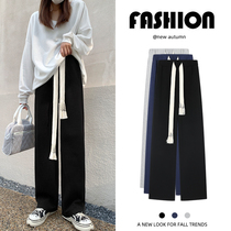 Drawstring wide leg pants womens spring and autumn loose straight casual pants high street ins tide thin Joker sports pants