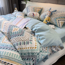 2021 new Bohemian style bed four-piece set of sheets 100 cotton cotton duvet cover bedding national style