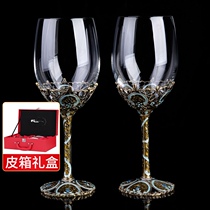 Enamel color high-end red wine glasses 2 household goblets a pair of European luxury couples creative personality crystal cups