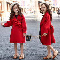 High-end childrens coat girl 2021 autumn and winter New Korean girl long double-sided wool coat coat