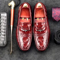 High-grade leather shoes crocodile mens Bean shoes British foot casual lazy lazy trend handmade mens shoes wine red