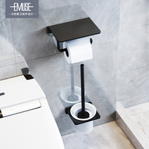 Black nail-free toilet brush holder paper towel bathroom set Space aluminum toilet toilet brush hardware hanging wall free hole