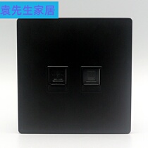 Black 86 type super five network phone panel free RJ45 computer network cable with RJ11 telephone line wall plug