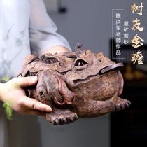 Jianxi Yixing purple sand tea pet ornaments Chen Hongjun extra-large bark Golden Chan kung fu tea set sculpture can be raised