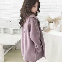 Girls  woolen coat Spring and autumn Western style fashionable childrens mid-length double-sided cashmere coat Mid-length childrens autumn and winter
