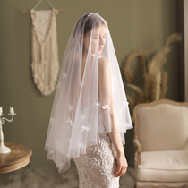 v695 French hand stitched white flower bridal veil simple long wedding photo props wedding headgear