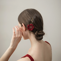 o390 new Chinese simple wine red gauze bridal headdress toast cheongsam dress wedding bridesmaid hair accessories