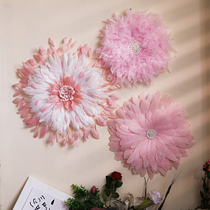 ins Wind feather wall decoration pendant pink flower clothing store Nordic creative living room girl heart bedside wall decoration