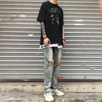 Hip Hop FOG Pants Feet Zipper Jeans Casual Retro High Street Sashimi Knee Breaking with Jeans Male Tide