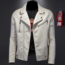 Spring and Autumn White Locomotive Leather Jacket Mens Tip-Clothing Coat Punk Punk Punk Punk Punk Jacket Coat
