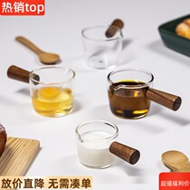 Creative wooden handle small milk cup Glass small milk pot Sauce dish Wooden handle milk jar mini seasoning dipping dish Coffee appliance