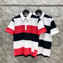 Thom Browne 21 new cotton couple POLO shirt casual stripe lapel short-sleeved T-shirt