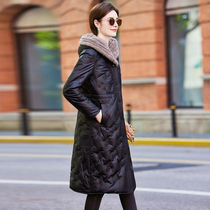 Legendary sheep 2021 leather down ladies slim long coat mink hat Haining leather women's new winter