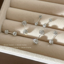 Full diamond micro-inlaid earrings 9225 silver needles ear piercing cochlear nails niche ear bone nails small and exquisite light luxury earrings for women