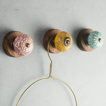 Eurostyle American countryside retro to make old wall hook Walnuts Wood Ceramic Decoration Hook hook Xuanguan hooks