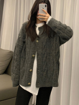 blacky2022 Early spring new outwear cardiovert jacket Women loose Lazy Breeze Spring Grey Sweater Stitch Cardiovert
