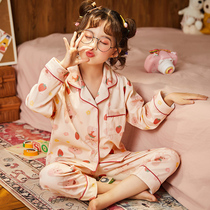Girls pajamas childrens spring and autumn long sleeves cotton girls thin home clothes cute childrens winter suits