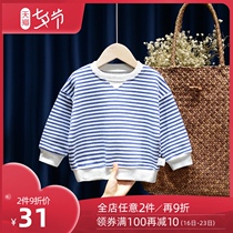  Childrens spring and autumn cotton t-shirt Boys long-sleeved baby autumn top Western style striped bottoming pullover sweater mens autumn