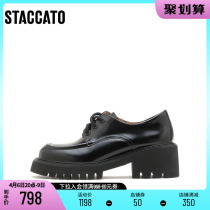 Thagatu 2022 spring new thick bottom heightening gear shoes black small leather shoes women lace leather shoes A8821AM2