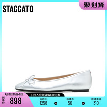Thagatu 2022 spring new fairy wind sweet and beautiful butterfly knot square head flat bottom single shoe female leather shoes 9UR28AQ2