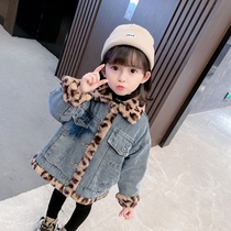 Baby girl two coat 2021 Winter Dress children plus velvet denim coat girl winter tide child thick sweater