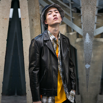 ZS UNION imported goatskin thin leather mens leather jacket spring and autumn short slim locomotive clothing coat tide