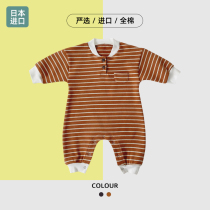  Japanese baby romper autumn out one-piece mens and womens baby cotton long-sleeved thin striped triangle climbing
