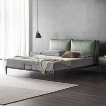 Italian minimalist leather bed Nordic modern simple double bed 1 8m light luxury master bedroom small apartment Wedding bed soft bag