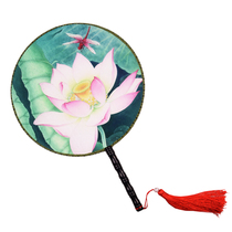 Meticulous painting pink lotus silk fan Chinese painting fan Chinese style classical court fan dance round Palace fan fan
