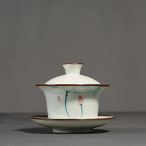 Ceramic hand-painted Lotus Sancai cover bowl Ceramic Kung Fu tea set Tea bowl Household tea bowl