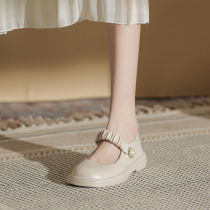 Helen Pavilion White Thick Bottom Mary Treasures Shoes Women 2022 Spring New Small Leather Shoes Flat-bottomed Single Shoes Pearl Lefu Shoes