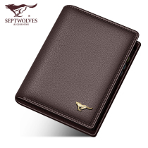 Seven Wolves Mens Wallet Short Leather Wallet Genuine Leather Small Money Clip Multifunction Vertical slim slim small