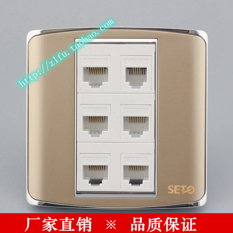 Champagne Golden 86 Five Networks + One Telephone Socket Panel Five Computer Networks and Single Telephone Wall Plug
