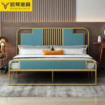 Nordic iron bed double bed Modern simple creative bedroom iron frame bed ins personality bed shelf 1 8 meters wrought iron bed