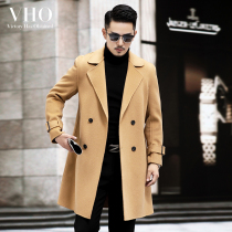 Woolen coat mens double-sided woolen coat mid-length double-breasted Korean style wool cashmere-free woolen trench coat autumn and winter