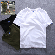 Hong Kong Yu Wenle with the same tide brand simple solid color short-sleeved T-shirt mens wild cotton half-sleeve base shirt mens new
