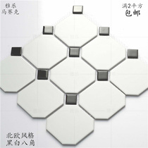 Big octagonal ceramic mosaic all-porcelain matte white non-slip toilet bathroom kitchen floor tile wall tile Nordic tile