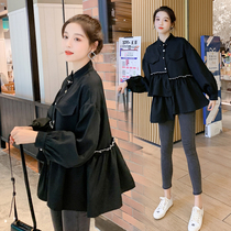 Maternity dress 2021 autumn Korean version of large size fashion asymmetric shirt long slim cover pregnant belly niche coat