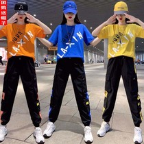 Drag Dancing Sportswear Fashion Women 2022 Summer New Casual Short Sleeve Jump Square Dance Ice Silk Work Dress Pants Suit