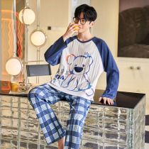 Mens pajamas cotton long sleeve spring and autumn summer thin youth cartoon leisure adult home clothing set Winter